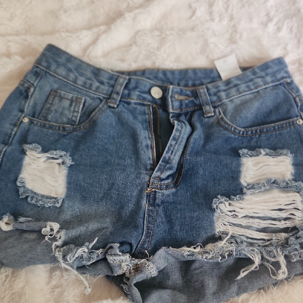 SHEIN Blue Distressed Jean Shorts